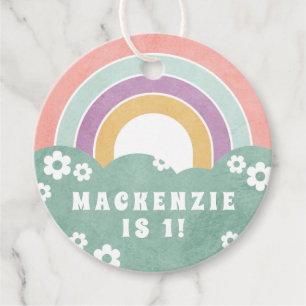 Retro Rainbow & Daisies Kid's Party Favor Gift Tag