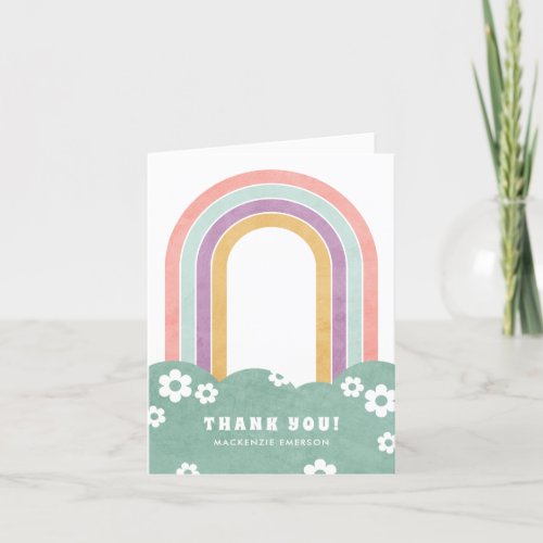Retro Rainbow  Daisies Thank You Card _ Mint