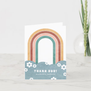 Retro Rainbow & Daisies Thank You Card - Teal