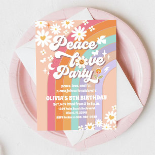 Retro Rainbow Daisy Birthday Invitation