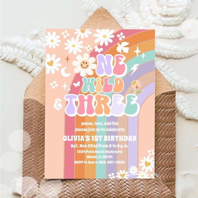 Retro Rainbow Daisy Birthday Invitation (Creator Uploaded)