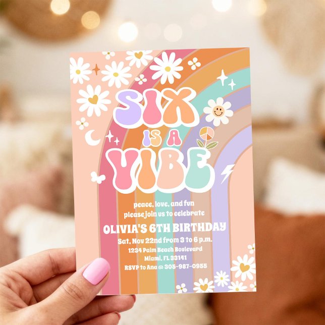 Retro Rainbow Daisy Birthday Invitation (Creator Uploaded)