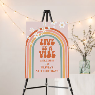 Retro Rainbow Daisy Five is a Vibe 5TH Birthday Foam Board