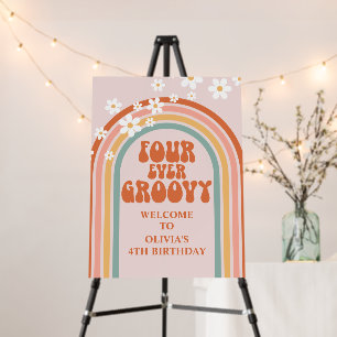 Retro Rainbow Daisy Four Ever Groovy 4TH Birthday Foam Board