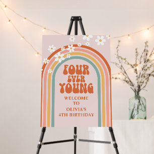 Retro Rainbow Daisy Four Ever Young 4TH Birthday Foam Board