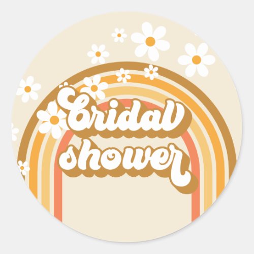 Retro Rainbow Daisy Groovy bridal shower Classic Round Sticker