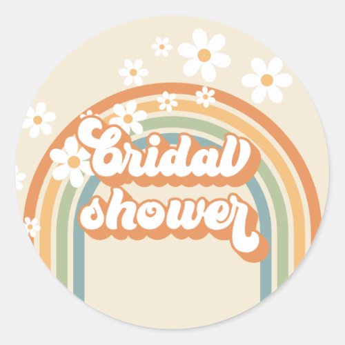 Retro Rainbow Daisy Groovy bridal shower Classic Round Sticker
