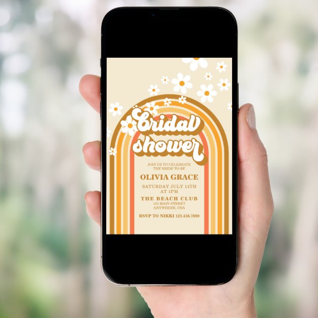 Retro Rainbow Daisy Groovy bridal shower Invitatio Invitation (Front Digital)