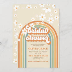 Retro Rainbow Daisy Groovy bridal shower Invitation