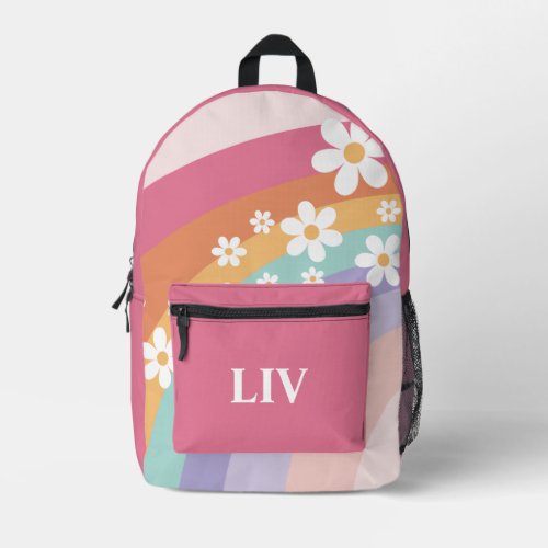 Retro Rainbow Daisy Printed Backpack