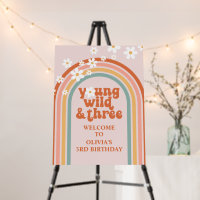 Retro Rainbow Daisy Young Wild Three 3rd Birthday