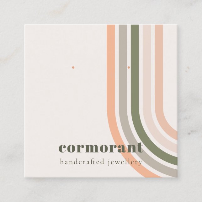 Retro Rainbow Desert Chic Stud Earring Display Square Business Card (Front)