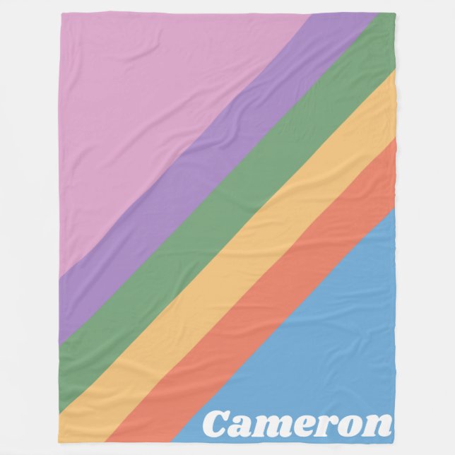 Retro Rainbow Diagonal Stripes Personalized Fleece Blanket (Front)