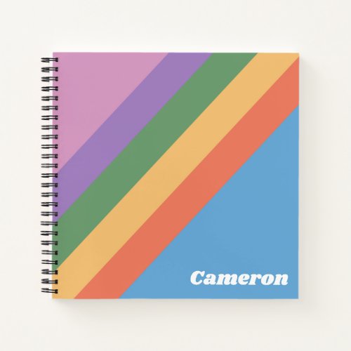 Retro Rainbow Diagonal Stripes Personalized Notebook