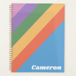 Retro Rainbow Diagonal Stripes Personalized Planner<br><div class="desc">Nostalgic 80s 90s retro geometric design with retro rainbow diagonal stripes in pink,  purple,  green,  yellow,  orange,  and blue,  personalized with your name.</div>