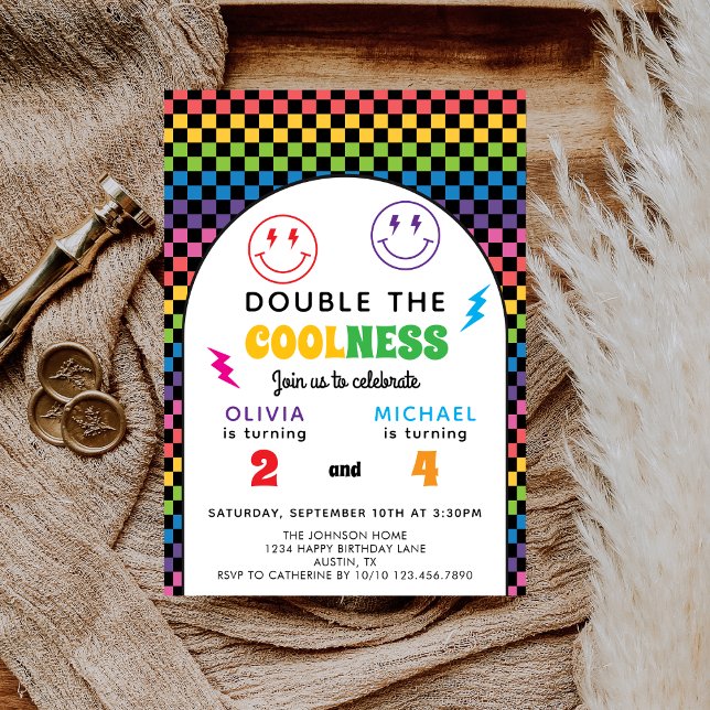 Retro Rainbow Double Celebration Joint Birthday Invitation (Creator Uploaded)