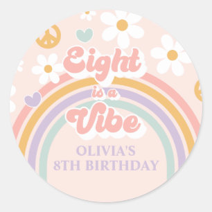 Retro Rainbow Eight is a Vibe 8th Birthday Classic Round Sticker