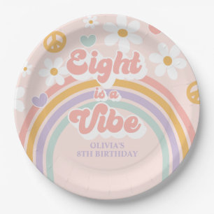 Retro Rainbow Eight is a Vibe 8th Birthday Paper Plates