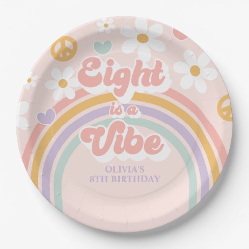 Retro Rainbow Eight is a Vibe 8th Birthday Paper Plates