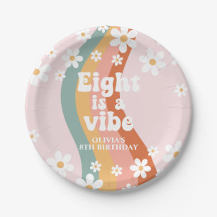 Retro Rainbow Eight is a Vibe Daisy 8th Birthday Paper Plates