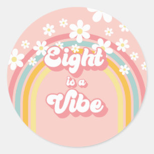 Retro Rainbow Eight is a Vibe Groovy 8th Birthday Classic Round Sticker