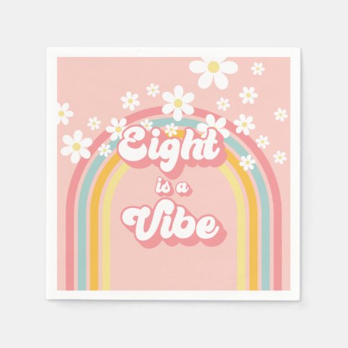 Retro Rainbow Eight is a Vibe Groovy 8th Birthday Napkins