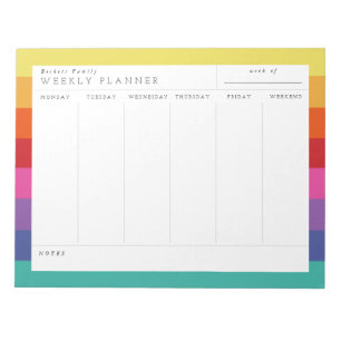Retro Rainbow Family Weekly Planner Notepad