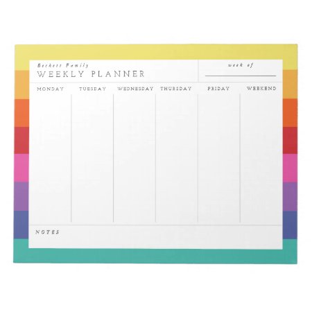 Retro Rainbow Family Weekly Planner Notepad
