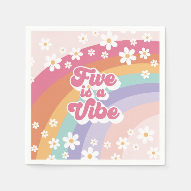 Retro Rainbow Five is a Vibe 5th Birthday Napkins (Front)