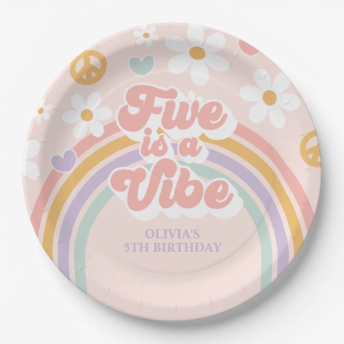 Retro Rainbow Five is a Vibe 5th Birthday Paper Plates
