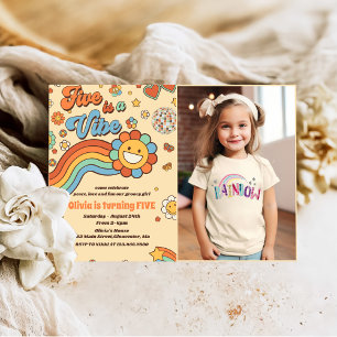 Retro Rainbow Five is a Vibe 5th Birthday Photo Invitation