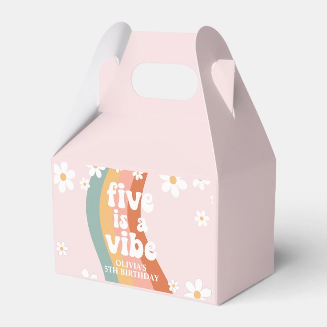 Retro Rainbow Five is a Vibe Daisy 5th Birthday Favor Boxes (Front Side)