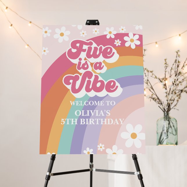 Retro Rainbow Five is a Vibe Daisy Welcome Foam Board (In Situ (Stand))