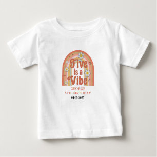 Retro Rainbow FIVE is a Vibe Groovy 5th Birthday Baby T-Shirt