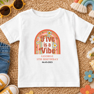 Retro Rainbow FIVE is a Vibe Groovy 5th Birthday Baby T-Shirt