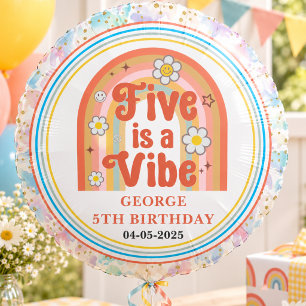 Retro Rainbow FIVE is a Vibe Groovy 5th Birthday Balloon
