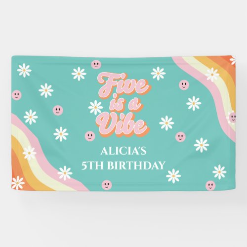 Retro Rainbow FIVE is a Vibe Groovy 5th Birthday  Banner