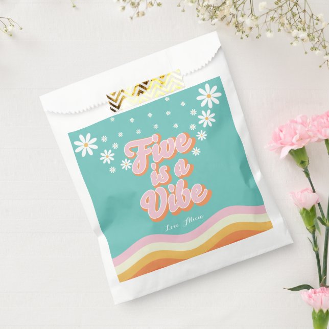 Retro Rainbow FIVE is a Vibe Groovy 5th Birthday  Favor Bag (Sealed)