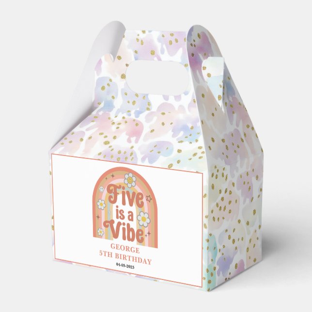 Retro Rainbow FIVE is a Vibe Groovy 5th Birthday Favor Boxes (Front Side)