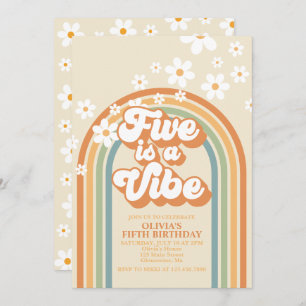 Retro Rainbow FIVE is a Vibe Groovy 5th Birthday I Invitation