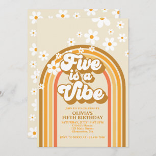 Retro Rainbow FIVE is a Vibe Groovy 5th Birthday Invitation