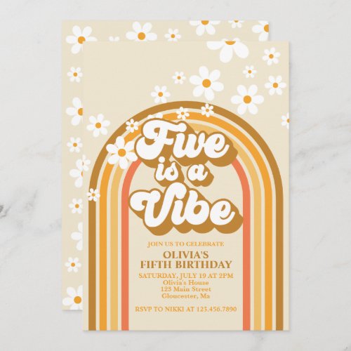 Retro Rainbow FIVE is a Vibe Groovy 5th Birthday Invitation