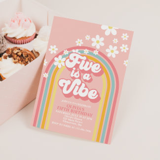 Retro Rainbow FIVE is a Vibe Groovy 5th Birthday Invitation