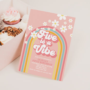 Retro Rainbow Five Is A Vibe Groovy 5th Birthday Invitation by CharlotteGBoutique at Zazzle