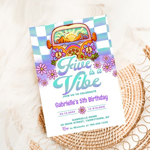 Retro Rainbow FIVE is a Vibe Groovy 5th Birthday Invitation