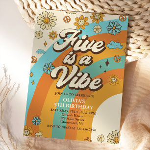 Retro Rainbow Five is a Vibe Groovy 5th Birthday Invitation
