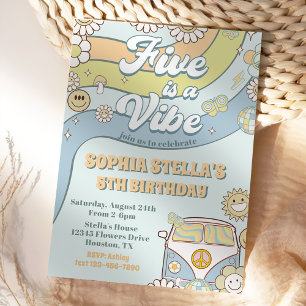 Retro Rainbow Five is a Vibe Groovy 5th Birthday Invitation