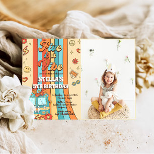 Retro Rainbow Five is a Vibe Groovy 5th Birthday Invitation