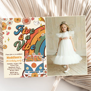Retro Rainbow Five is a Vibe Groovy 5th Birthday Invitation