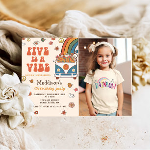 Retro Rainbow Five is a Vibe Groovy 5th Birthday Invitation